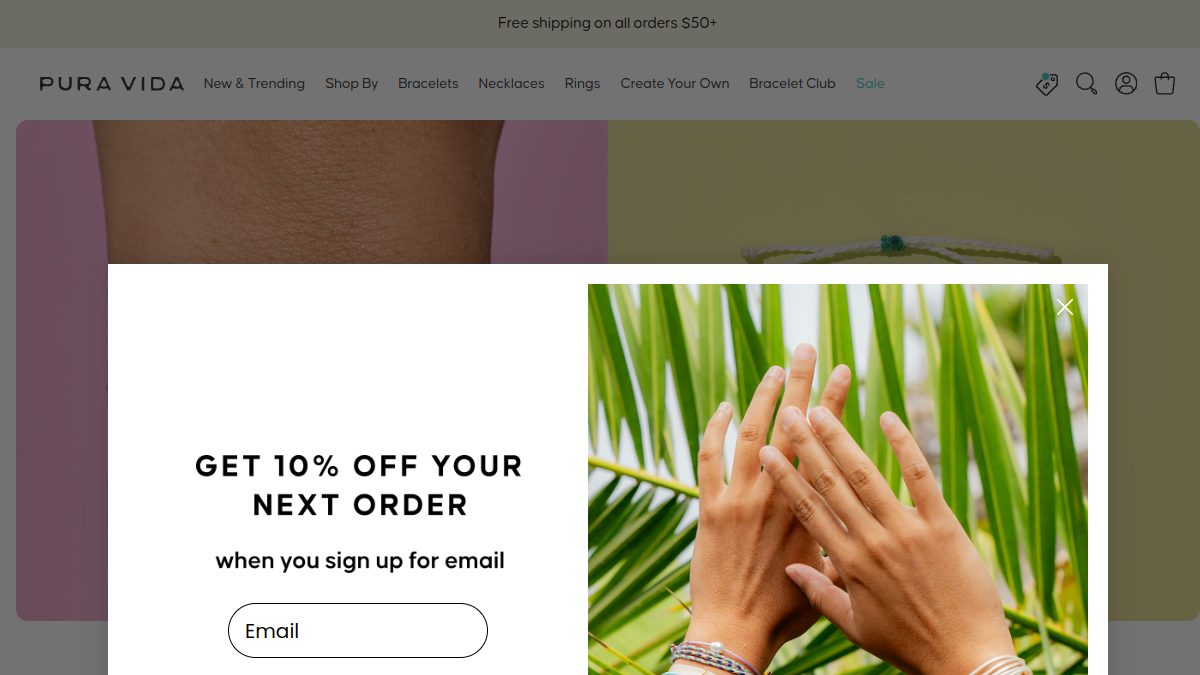 Pura Vida Bracelets 官网首页截图
